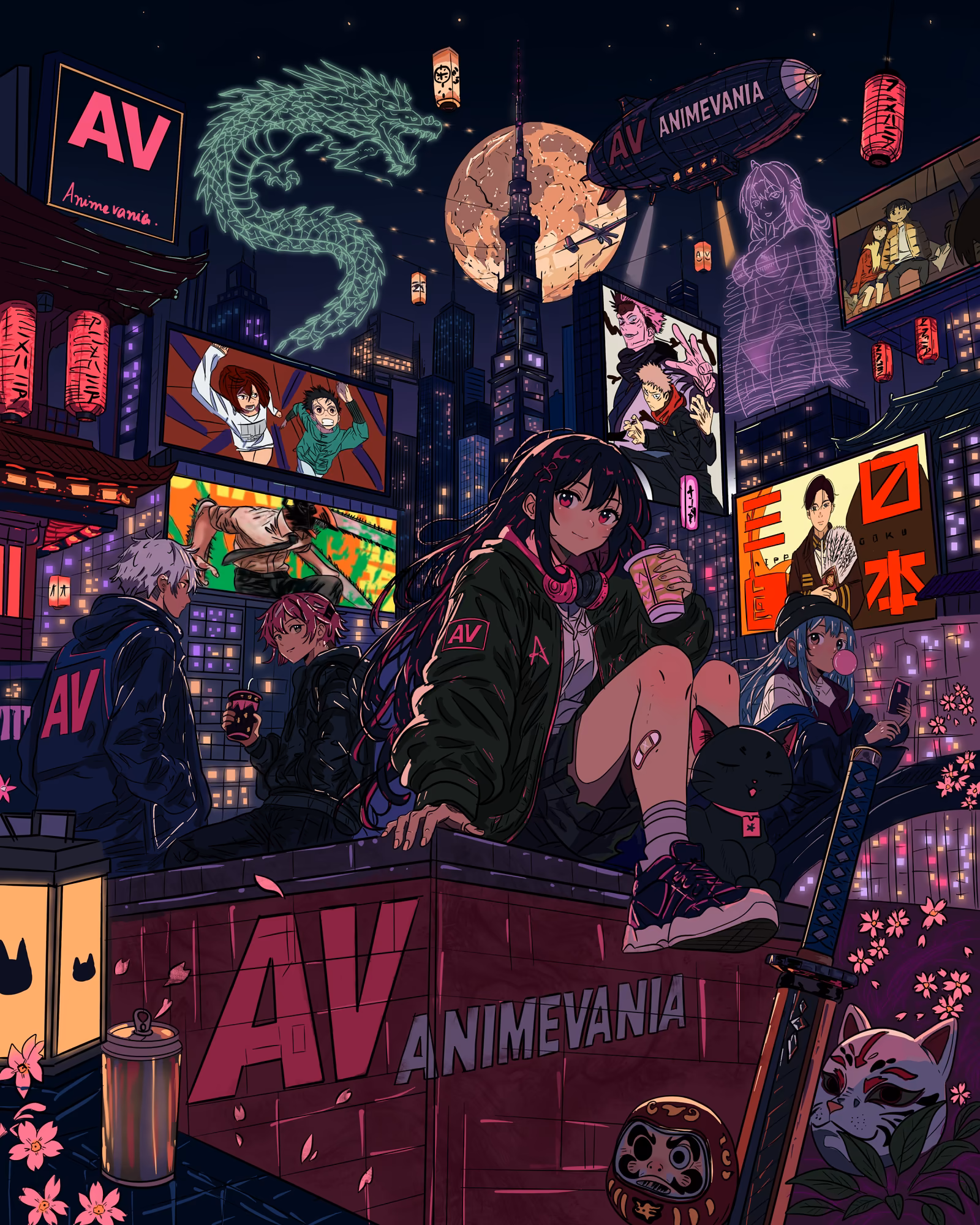 Animevania neon city artwork