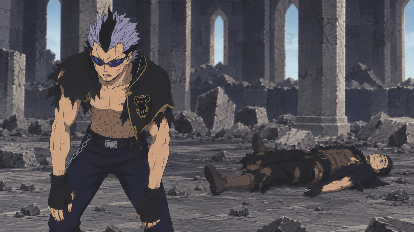 An exhausted Magna Swing stands after defeating Dante in their fistfight