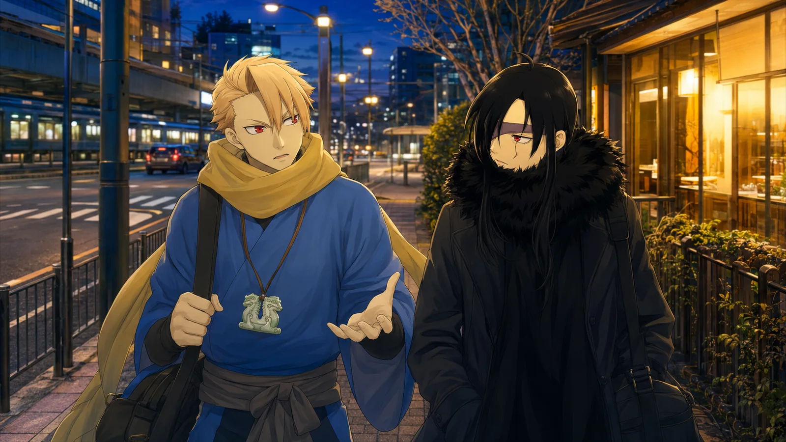 Yuru and the real Asa traveling together in modern Japan, awkward but increasingly comfortable as brother and sister after years apart