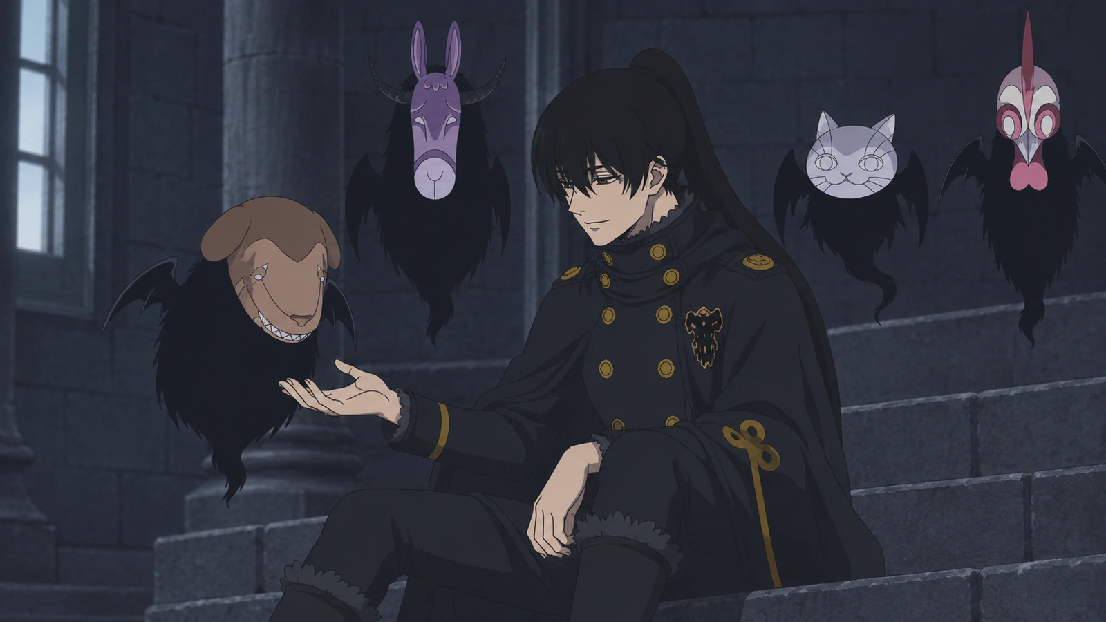 Nacht Faust with his four contracted devil familiars in the training chamber